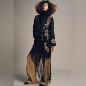 Zara Embroidered Floral Fringed Kimono XS- S